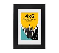 EGOFINE 6x4 Photo Frames, 100% Solid Wood Frames with Plexiglass,Matted for 3.5x5/4x6 inch Picture, 6x4 Picture Frame for Tabletop and Wall Mounting,10x15cm Small frame,Black