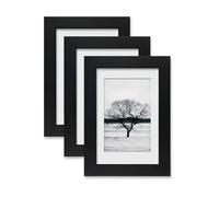 EGOFINE 6x4 Photo Frames, 100% Solid Wood Frames with Plexiglass Set of 3,Matted for 3.5x5/4x6 inch Picture, 6x4 Picture Frame for Tabletop and Wall Mounting,10x15cm Small frame,Black