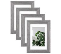 EGOFINE 6x4 Photo Frames, 100% Solid Wood Frames with Plexiglass Set of 4,Matted for 3.5x5/4x6 inch Picture, 6x4 Picture Frame for Tabletop and Wall Mounting,10x15cm Small frame,Light Gray