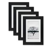 EGOFINE 6x4 Photo Frames, 100% Solid Wood Frames with Plexiglass Set of 4,Matted for 3.5x5/4x6 inch Picture, 6x4 Picture Frame for Tabletop and Wall Mounting,10x15cm Small frame,Black