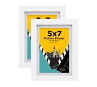 EGOFINE 7x5 Picture Frame,100% Solid Wood Frame with 4x6 Mat,7x5 Photo Frame with Plexiglass,17.8x12.7cm Small frame for Tabletop and Wall Mounting,White,2 Pack
