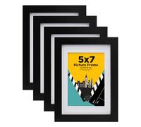 EGOFINE 7x5 Picture Frame, Solid Wood Frame with 4x6 Mat,7x5 Photo Frame with Acrylic Glass,17.8x12.7cm Small frame for Tabletop and Wall Mounting,Black,4 Pack