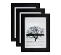 EGOFINE 7x5 Picture Frame, Solid Wood Frame with 4x6 Mat,7x5 Photo Frame with Plexiglass,17.8x12.7cm Small frame for Tabletop and Wall Mounting,Black,3 Pack