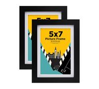 EGOFINE 7x5 Picture Frame, Solid Wood Frame with 4x6 Mat,7x5 Photo Frame with Plexiglass,17.8x12.7cm Small frame for Tabletop and Wall Mounting,Black,2 Pack