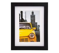 EGOFINE 8x6 Photo Frame,100% Solid Wood with 6x4 Mat, 8x6 Photo Frame with Acrylic Glass,15x20cm frame for Tabletop and Wall Mounting,Black