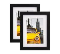 EGOFINE 8x6 Photo Frames Black Set of 2 - Made of Solid Wood for Table Top and Wall Mounting with 4x6 Mat
