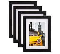 EGOFINE 8x6 Photo Frames Black Set of 4 - Made of Solid Wood for Table Top and Wall Mounting with 4x6 Mat