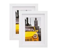 EGOFINE 8x6 Photo Frames Set of 2 - Wooden Frames Matted for 4x6,Solid Wood Picture Frames for Table Top and Wall Mounting,White