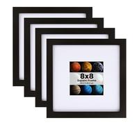 EGOFINE 8x8 Photo Frames Set of 4, Solid Wood Picture Frames with Plexiglass for Picture 4x4 with Mat or 20x20cm without Mat,Tabletop and Wall Mounting Display,Black