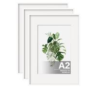 EGOFINE A2 Picture Frames 3Pcs Covered by Plexiglass, Display Picture A3 with Mat or A2 without Mat, A2 Photo Frame with Real Glass - Horizontal or Vertical for Wall Hanging, White