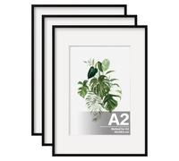 EGOFINE A2 Picture Frames 3Pcs Covered by Plexiglass, Display Picture A3 with Mat or A2 without Mat, A2 Photo Frame with Real Glass - Horizontal or Vertical for Wall Hanging, Black