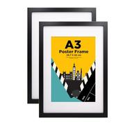 EGOFINE A3 Frames Black Set of 2 - Wooden Picture Frames Matted for A4, A3 Photo Frames with Plexiglass Front for Wall Mounting, 29.7 X 42 cm Poster Frames for Portrait, Printing