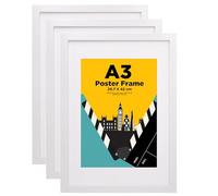 EGOFINE A3 Frames White Set of 3 - Wooden Picture Frames Matted for A4, A3 Photo Frames with Plexiglass Front for Wall Mounting, 29.7 X 42 cm Poster Frames for Portrait, Printing