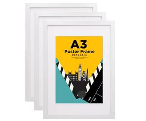 EGOFINE A3 Frames White Set of 3 - Wooden Picture Frames Matted for A4, A3 Photo Frames with Plexiglass Front for Wall Mounting, 29.7 X 42 cm Poster Frames for Portrait, Printing