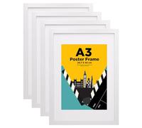 EGOFINE A3 Frames White Set of 4 - Wooden Picture Frames Matted for A4, A3 Photo Frames with Acrylic Glass Front for Wall Mounting, 29.7 X 42 cm Poster Frames for Portrait, Printing