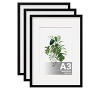 EGOFINE A3 Picture Frames 3Pcs Covered by Plexiglass, Display Picture A4 with Mat or A3 without Mat, A3 Photo Frame with Real Glass - Horizontal or Vertical for Wall Hanging, Black