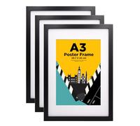 EGOFINE A3 Picture Frames, A3 Frames 100% Solid Wood Matted for A4, A3 Photo Frames with Acrylic Glass for Wall Mounting, 29.7 X 42 cm Poster Frames for Portrait, Printing,Set of 3, Black
