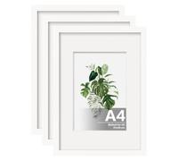 EGOFINE A4 Picture Frames 3Pcs Covered by Plexiglass, Display Picture A5 with Mat or A4 without Mat, for Table Top Display and Wall Mounting A4 Photo Frame, White
