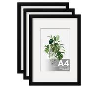 EGOFINE A4 Picture Frames 3Pcs Covered by Plexiglass, Display Picture A5 with Mat or A4 without Mat, for Table Top Display and Wall Mounting A4 Photo Frame, Black