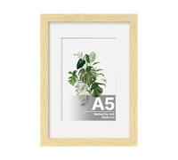 EGOFINE A5 Picture Frame Covered by Plexiglass, Display Picture 4x6 with Mat or A5 without Mat, for Table Top Display and Wall Mounting A5 Photo Frame, Natural Wood