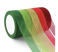 Egofine Merry Christmas Ribbons 5 Rolls Sheer Chiffon Ribbon, Organza Ribbon Transparent for Making Bows, Bouquet, Gift Wrapping,Wedding(1 Inch, 25 Yard Each Roll, Ombre Colors)