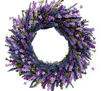 Egolot 24 Inch Purple Lavender Flower Wreath for Front Door, Spring Summer Forsythia Lavender Flowers Wreath for Indoor and Outdoor Decor, Rustic and Farmhouse Purple Wreath for Home