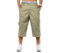 EGOMAXX Men's Cargo Shorts 3/4 Bermuda Casual Pants Capri with Zippered Side Pockets, Colours:Beige, Size:L