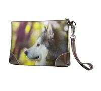 EgoMed Alaskan Malamute Bokeh Pets Dogs Cute,Wristlet Bags PU Leather Clutch Womens Zip Purse Wallet Handbag with Wrist Strap