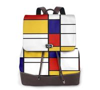 EgoMed Artistic Mondrian Style Color Composition Red,Women Backpack Waterproof Daypack Lightweight PU Leather Fashion Travel Backpack