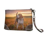 EgoMed Beagle Lawn Dogs On A Walk Pets Dogs Sunset,Wristlet Bags PU Leather Clutch Womens Zip Purse Wallet Handbag with Wrist Strap