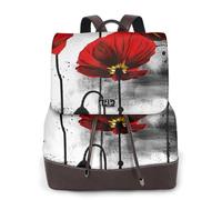 EgoMed Beautiful Poppy Flower Ink Printing,Women Backpack Waterproof Daypack Lightweight PU Leather Fashion Travel Backpack