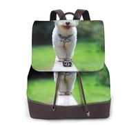 EgoMed Bichon Frise Bokeh Pets Dogs Park White Dogs,Women Backpack Waterproof Daypack Lightweight PU Leather Fashion Travel Backpack