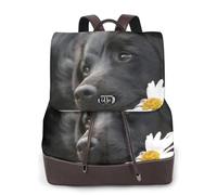 EgoMed Black Labrador Chamomile Black Retriever Dogs,Women Backpack Waterproof Daypack Lightweight PU Leather Fashion Travel Backpack