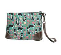 EgoMed Border Collie Dog Vintage Style Florals,Wristlet Bags PU Leather Clutch Womens Zip Purse Wallet Handbag with Wrist Strap