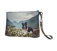 EgoMed Border Collie Dogs Pets Grassland Black Border,Wristlet Bags PU Leather Clutch Womens Zip Purse Wallet Handbag with Wrist Strap