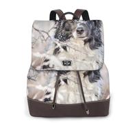 EgoMed Border Collie Winter Snow White Black Dogs,Women Backpack Waterproof Daypack Lightweight PU Leather Fashion Travel Backpack