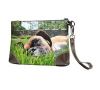EgoMed Boxer Dogs Green Grass Pets Lawn Dogs,Wristlet Bags PU Leather Clutch Womens Zip Purse Wallet Handbag with Wrist Strap
