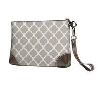 EgoMed Brown Mod Modern Taupe White,Wristlet Bags PU Leather Clutch Womens Zip Purse Wallet Handbag with Wrist Strap