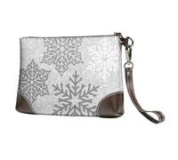 EgoMed Christmas Sparkling Silver Gray and White Snowflakes,Wristlet Bags PU Leather Clutch Womens Zip Purse Wallet Handbag with Wrist Strap