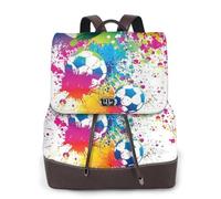 EgoMed Colored Splashes All Over The Soccer,Women Backpack Waterproof Daypack Lightweight PU Leather Fashion Travel Backpack