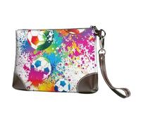 EgoMed Colored Splashes All Over The Soccer,Wristlet Bags PU Leather Clutch Womens Zip Purse Wallet Handbag with Wrist Strap