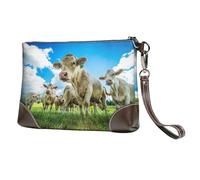EgoMed Cow On The Grassland,Wristlet Bags PU Leather Clutch Womens Zip Purse Wallet Handbag with Wrist Strap