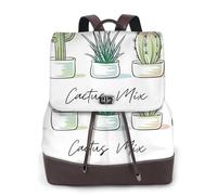 EgoMed Cute Cactus Succulent Cacti,Women Backpack Waterproof Daypack Lightweight PU Leather Fashion Travel Backpack