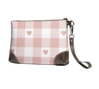 EgoMed Cute Heart Pink Buffalo Plaid Pattern,Wristlet Bags PU Leather Clutch Womens Zip Purse Wallet Handbag with Wrist Strap