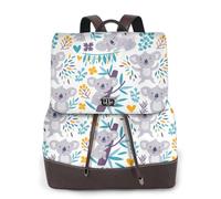 EgoMed Cute Koala Bears And Floral,Women Backpack Waterproof Daypack Lightweight PU Leather Fashion Travel Backpack