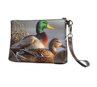 EgoMed Duck On The Water Painting,Wristlet Bags PU Leather Clutch Womens Zip Purse Wallet Handbag with Wrist Strap