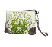 EgoMed Edelweiss Swiss Mountain Flowers,Wristlet Bags PU Leather Clutch Womens Zip Purse Wallet Handbag with Wrist Strap