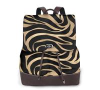 EgoMed Elegant Metallic Gold Zebra Black Animal Print,Women Backpack Waterproof Daypack Lightweight PU Leather Fashion Travel Backpack