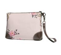 EgoMed Floral Round Frame Cute Zinnia Flowers,Wristlet Bags PU Leather Clutch Womens Zip Purse Wallet Handbag with Wrist Strap