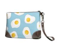 EgoMed Fried Eggs Seamless Pattern,Wristlet Bags PU Leather Clutch Womens Zip Purse Wallet Handbag with Wrist Strap
